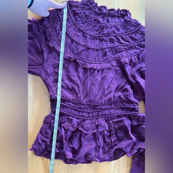 Farm Rio Smocked Burgundy Ruffle Blouse - Picture 14 of 16